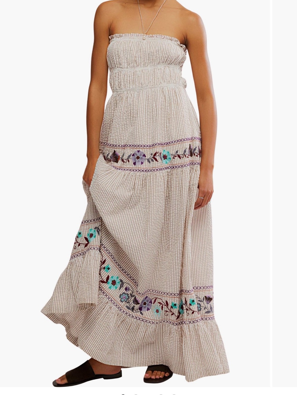 Free People kalani stripe embroidered cotton maxi dress
